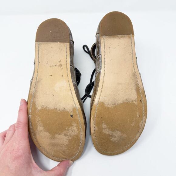 Bed Stu ROAN Taupe Leather Flat Gladiator Sandals Women's Sz 8 Lace Up/Back Zip - Picture 7 of 10